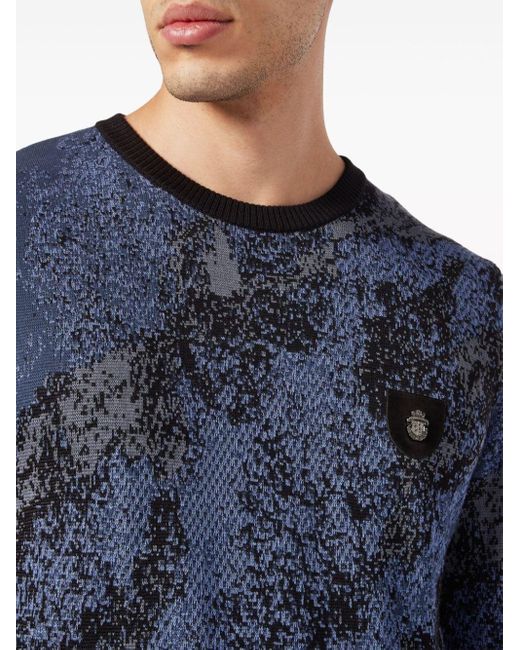 Maglione girocollo con effetto jacquard di Billionaire in Blue da Uomo