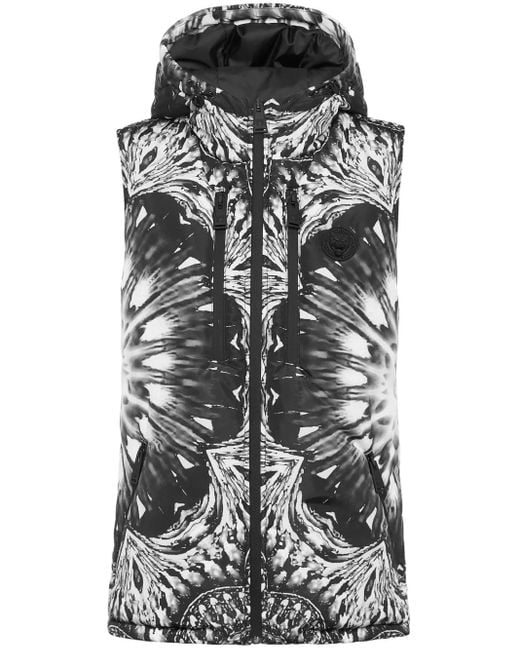 Philipp Plein Black Logo-Appliqué Graphic-Print Puffer Gilet