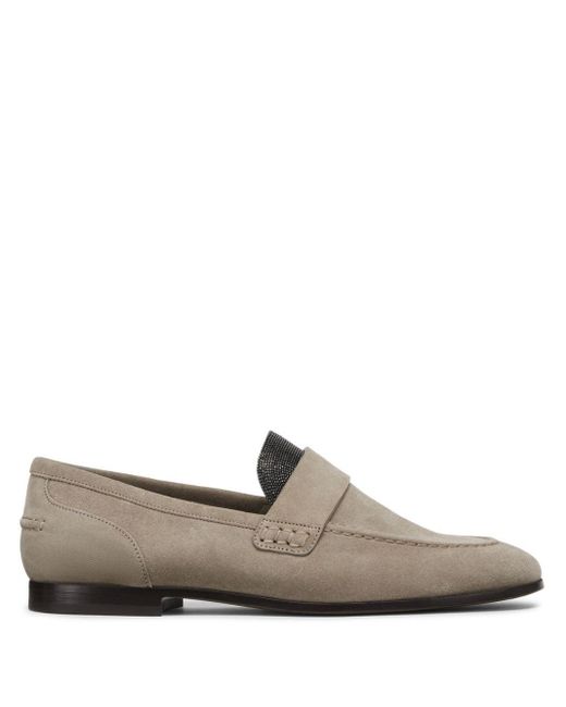 Brunello Cucinelli Gray Embellished Suede Loafers