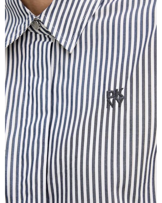 DKNY Gray Vertical-Stripe Logo-Print Shirt
