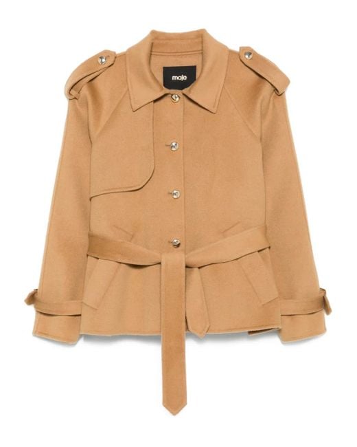 Maje Natural Belted Button-Fastening Jacket