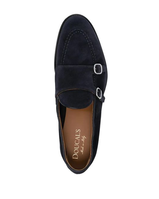Doucal's Blue Double-Buckle Suede Shoes for men