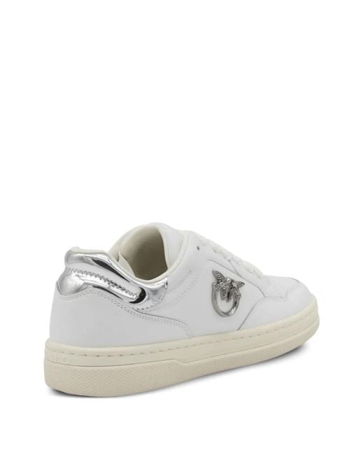 Pinko White Leather Sneakers With Metallic Accents