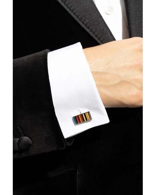 Paul Smith White Striped Cufflinks for men