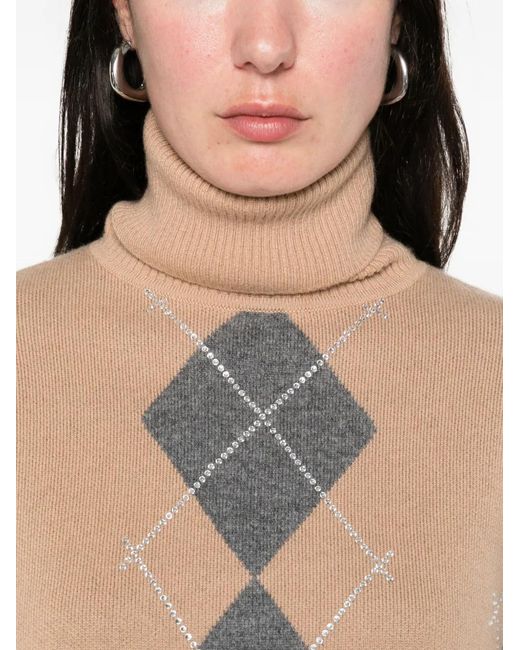 retroféte Natural Alberte Embellished Argyle-Pattern Sweater