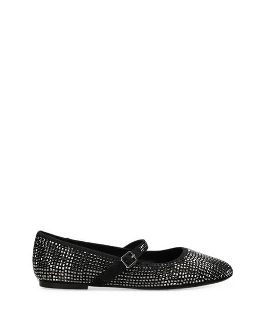 Mexx Black Stud-Embellished Buckle-Strap Ballet Flats