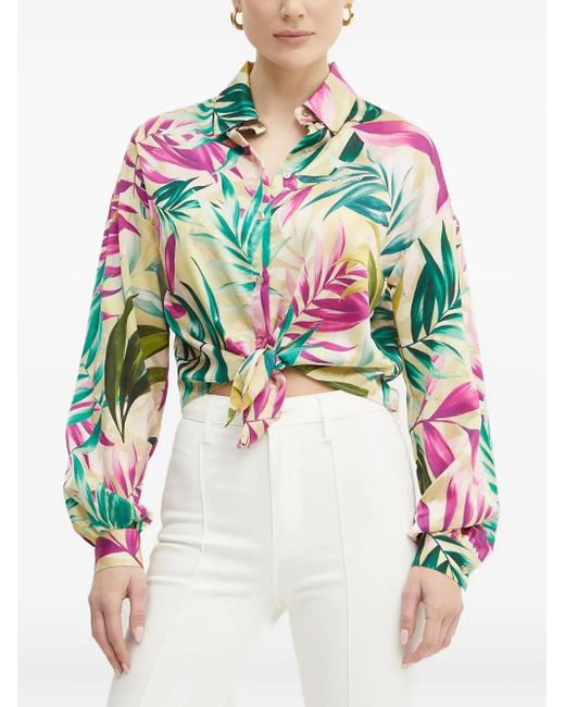 Guess Women's White Leaf-Print Tie-Front Shirt