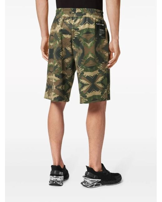 Philipp Plein Green Logo-Patch Elasticated-Waistband Shorts for men