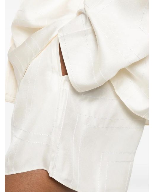 Totême  White Monogram-Embroidered Silk Shorts