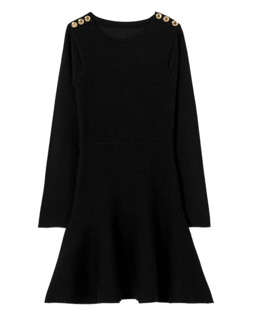 Claudie Pierlot Black Button-Detailed Flared Knitted Dress