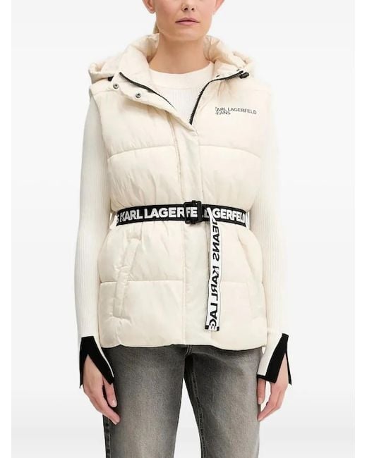 Karl Lagerfeld Natural Hooded Belted Puffer Gilet