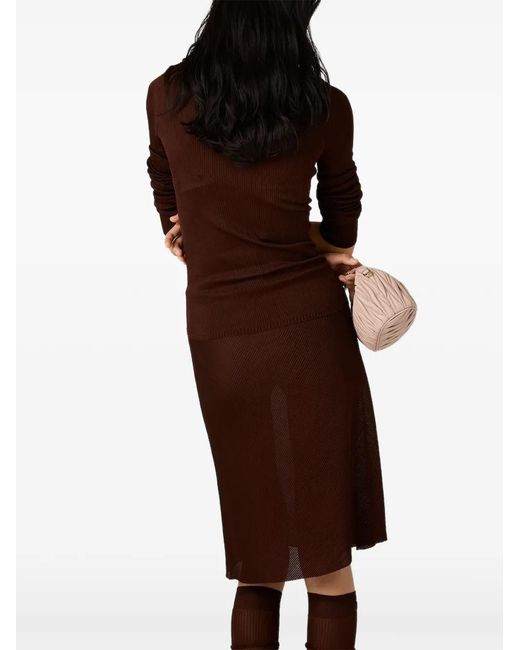 Miu Miu Brown Ribbed Long-Sleeve T-Shirt