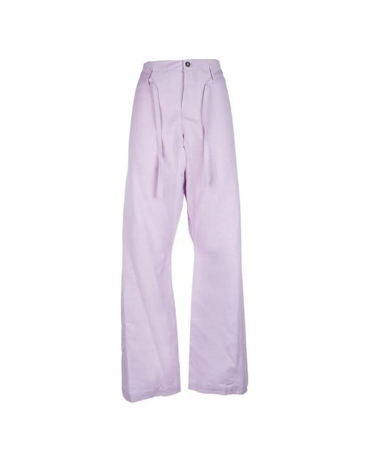 OMBRA MILANO Purple Wide-Leg Drawstring-Detail Trousers