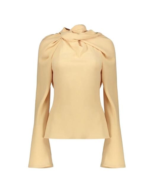Ellery Natural Knotted-Neck Flared-Sleeve Top