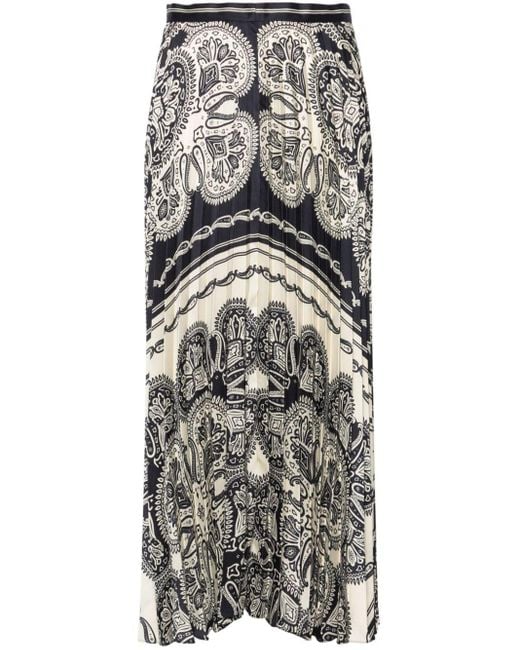 Sandro Gray Paisley-print Pleated Skirt
