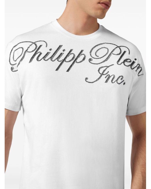 Philipp Plein White Crystal-embellished Cotton T-shirt for men