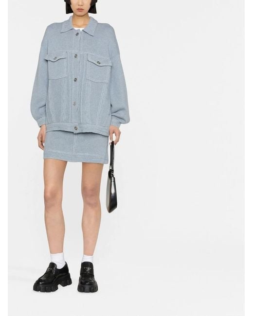 Barrie Blue Contrast-Stitching Denim-Effect Jacket