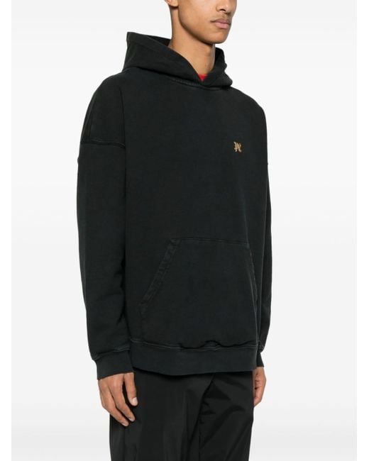 Palm Angels Black Hoodie With Burining Monogram On The Back for men