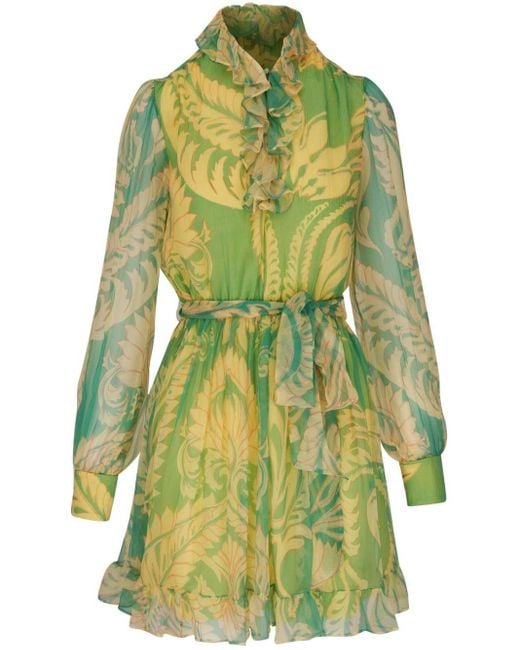Etro Green Graphic-print Silk Dress