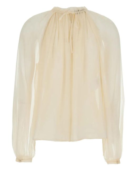 Alberta Ferretti Natural Blouse With Ruffles And Floral Detail On The Front