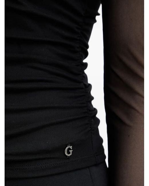 Guess Black Kadelyn Gathered-Detail Long-Sleeve Top