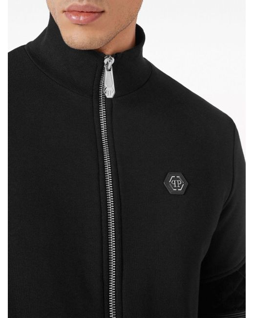 Philipp Plein Black Logo Appliqué Jersey Jacket for men