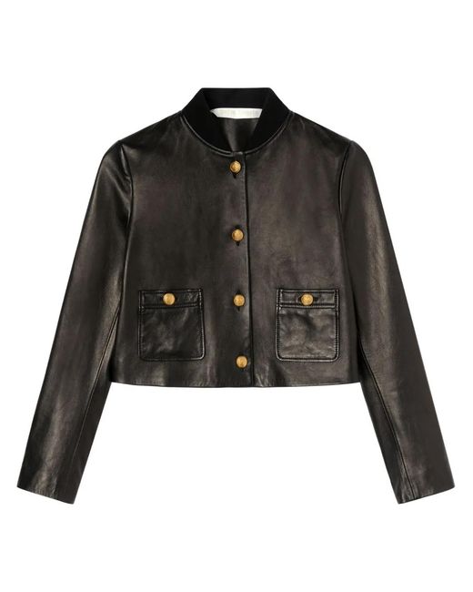 Palm Angels Black Cropped Leather Jacket