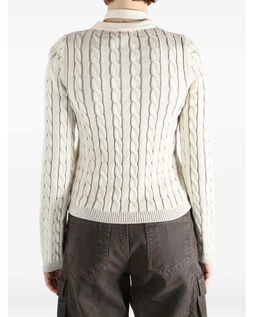DIESEL White Cable-Knit Zip Cardigan