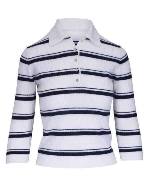 Vince White Striped Polo Jumper