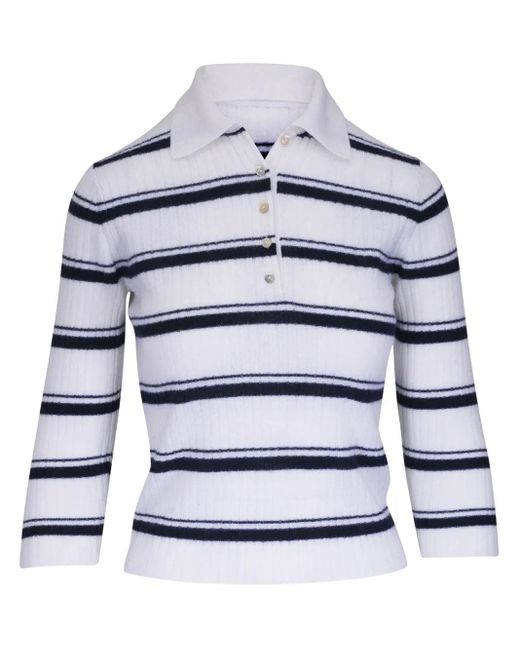 Vince White Striped Polo Jumper