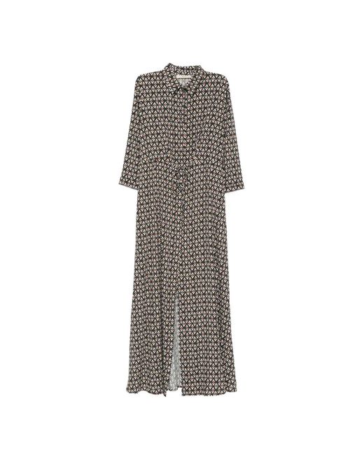 IU RITA MENNOIA Gray Geometric-Print Drawstring-Waist Maxi Dress