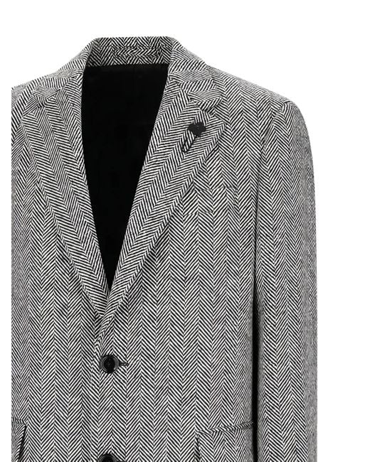 Lardini Gray Herringbone Button-Up Coat for men