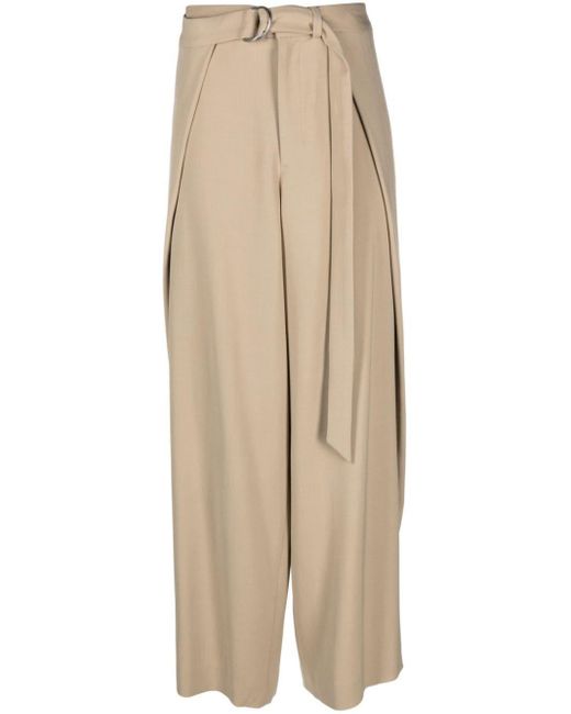 AMI Natural Belted Wide Leg Trousers