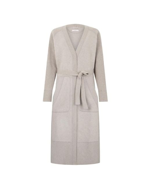 Fedeli Gray Belted Ribbed-Sleeve Cardigan