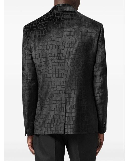 Versace Black Crocodile-effect Single-breasted Blazer for men