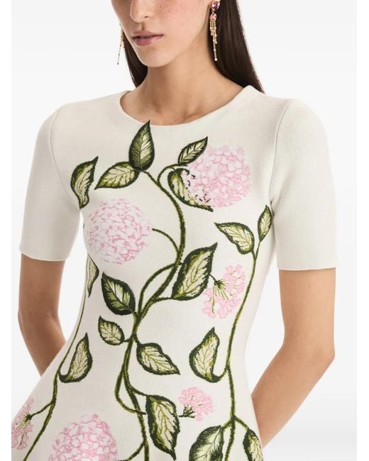 Oscar de la Renta White Porcelain Flower Jacquard Maxi Dress