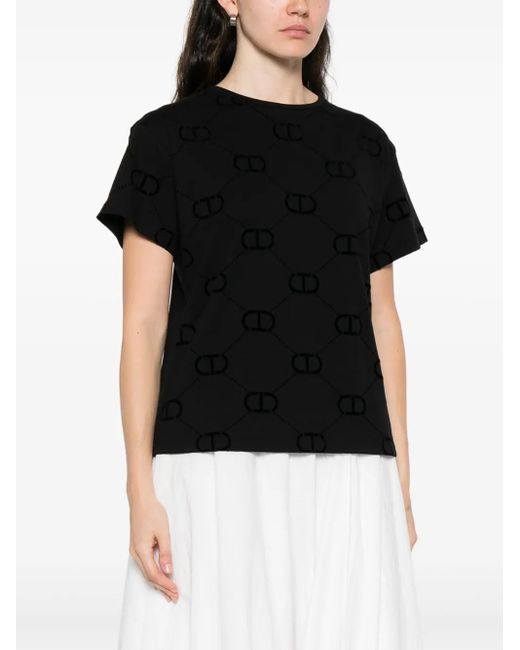 Twinset Black Logo-Pattern T-Shirt