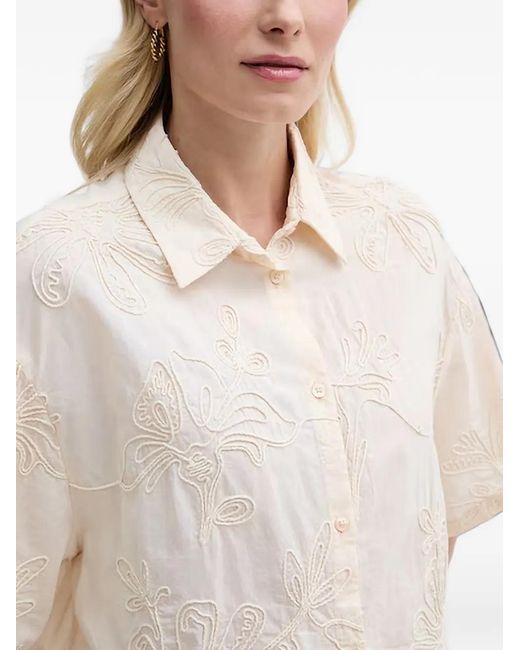 Benetton White Embroidered Cropped Shirt