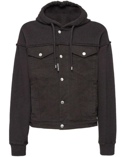 DSquared² Black Layered-Hood Denim Jacket for men