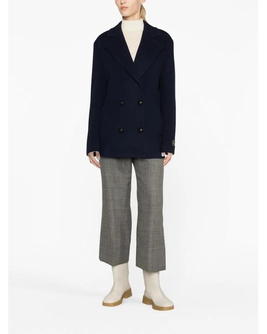 MSGM Blue Double-Breasted Logo-Patch Jacket