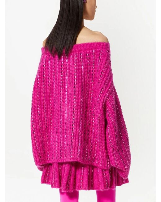 Valentino Garavani Pink Embroidered Off-Shoulder Jumper