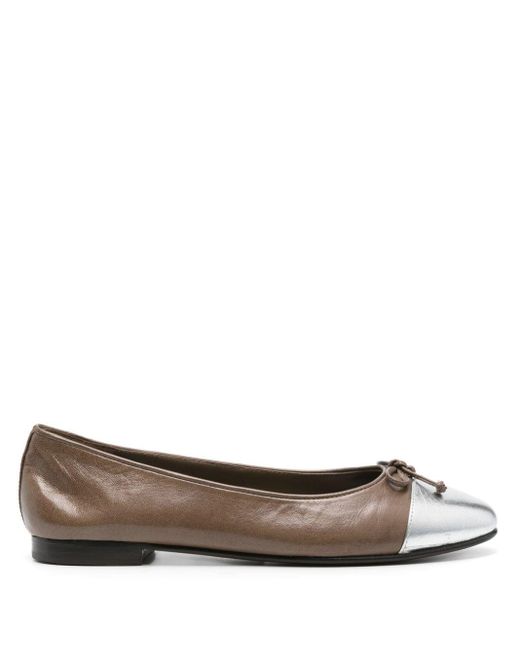 Tory Burch Brown Bow-detail Leather Ballerina Shoes
