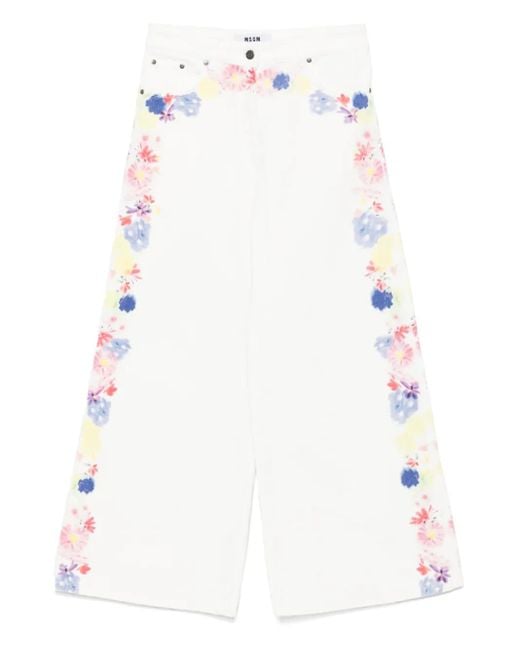 MSGM White Jeans Mit Blumen-Print