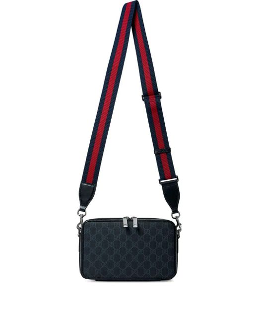 Gucci Blue Gg-Monogram Zip Messenger Bag for men