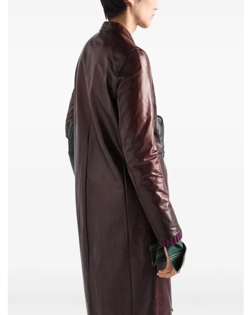Prada Brown Double-Breasted Nappa Leather Coat for men