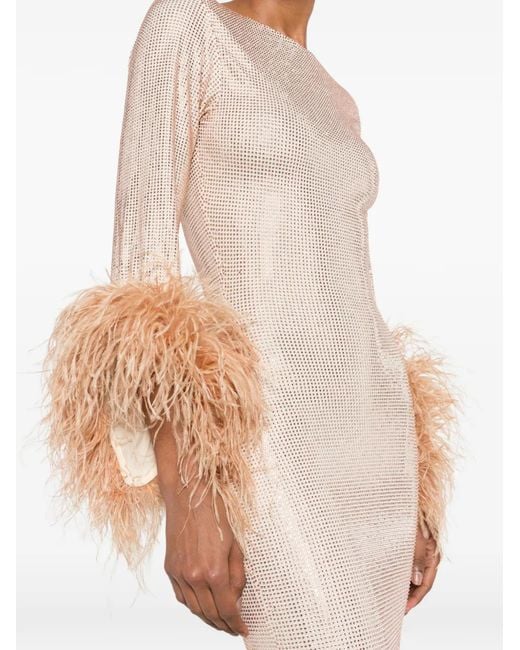 Miron White Feather-Trim Crystal-Embellished Dress