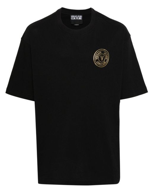 メンズ Versace V-emblem コットン Tシャツ Black