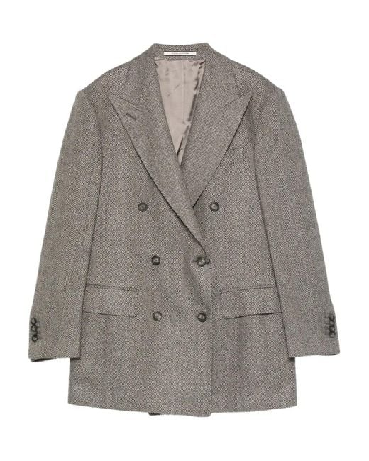 Tagliatore Gray Herringbone Double-Breasted Jacket