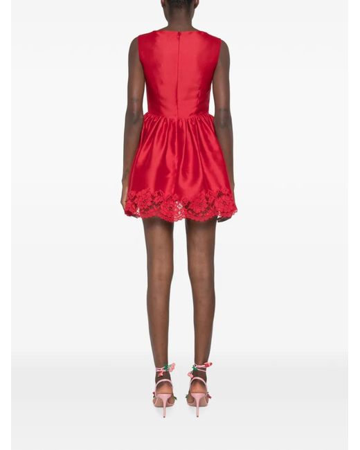 Self-Portrait Red Lace-Trim Mini Dress