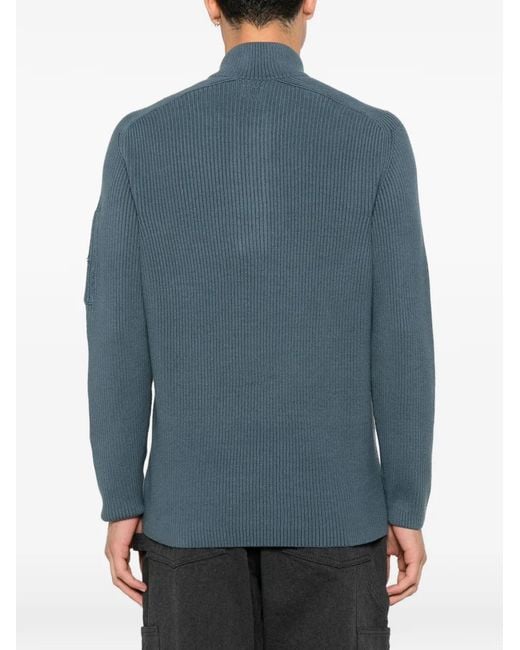 C P Company Blue Ribbed-Knit Sweater for men
